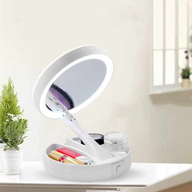 LED Portable Folding Double-Sided Cosmetic Mirror