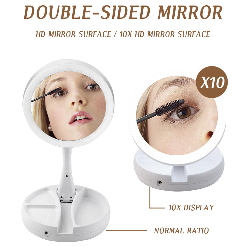 LED Portable Folding Double-Sided Cosmetic Mirror