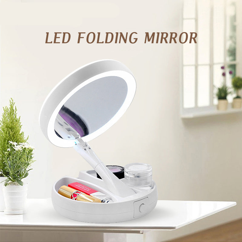 LED Portable Folding Double-Sided Cosmetic Mirror