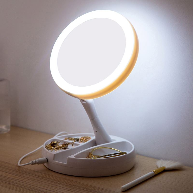 LED Portable Folding Double-Sided Cosmetic Mirror