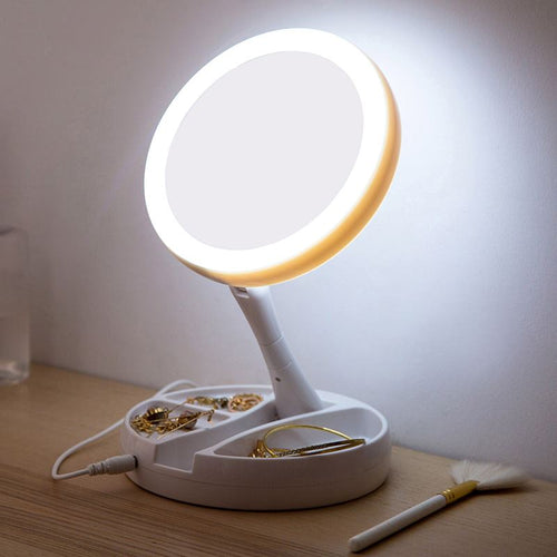 LED Portable Folding Double-Sided Cosmetic Mirror
